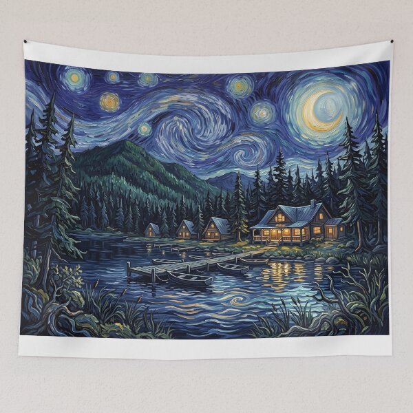 Item preview, Camp Arawak Starry Night Horror Landscape designed and sold by Bad-Decisions-Designs.