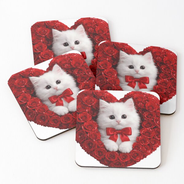 Item preview, Adorable White Kitten in Red Rose Heart designed and sold by AmirArtisanVibe.