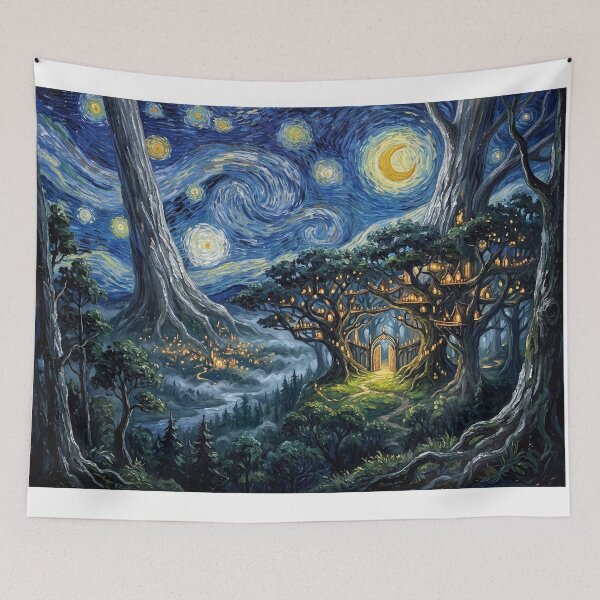 Item preview, Caras Galadhon Starry Night Fantasy Landscape designed and sold by Bad-Decisions-Designs.