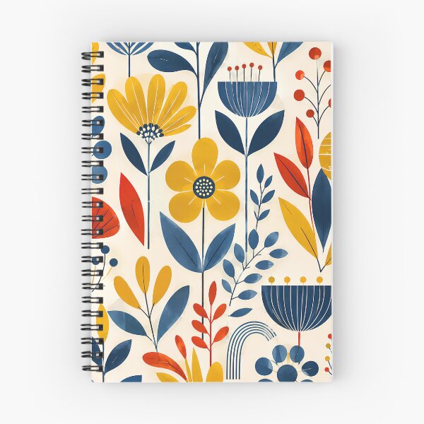 Item preview, Mid-Century Botanical Harmony – Retro Floral Pattern in Yellow, Blue & Red designed and sold by infinitearte.