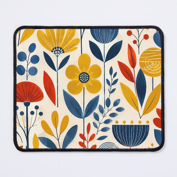 Item preview, Mid-Century Botanical Harmony – Retro Floral Pattern in Yellow, Blue & Red designed and sold by infinitearte.