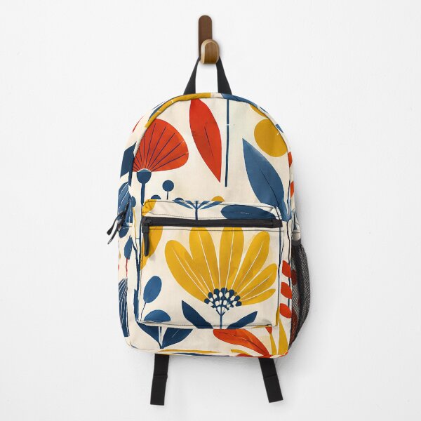 Item preview, Mid-Century Botanical Harmony – Retro Floral Pattern in Yellow, Blue & Red designed and sold by infinitearte.