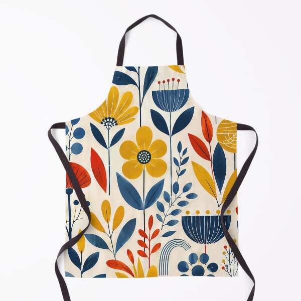 Item preview, Mid-Century Botanical Harmony – Retro Floral Pattern in Yellow, Blue & Red designed and sold by infinitearte.