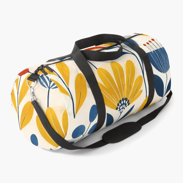 Item preview, Mid-Century Botanical Harmony – Retro Floral Pattern in Yellow, Blue & Red designed and sold by infinitearte.