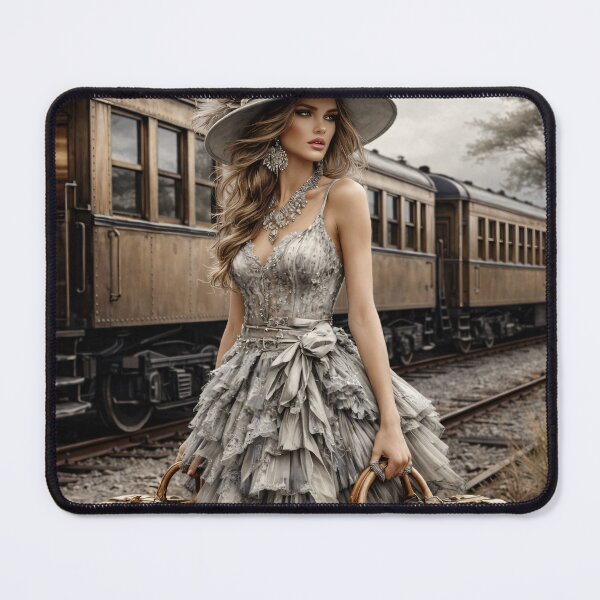 Item preview, Elegant Vintage Traveler Woman by Train – Victorian Fashion Travel Art Print designed and sold by Kaleidoscope Print.