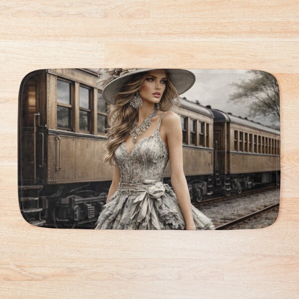 Item preview, Elegant Vintage Traveler Woman by Train – Victorian Fashion Travel Art Print designed and sold by Kaleidoscope Print.
