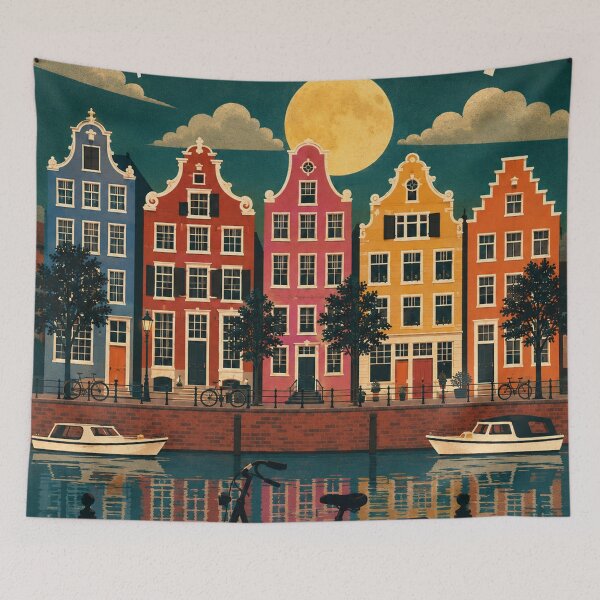 Item preview, Moonlit Amsterdam Canal Poster designed and sold by nirinalovell.