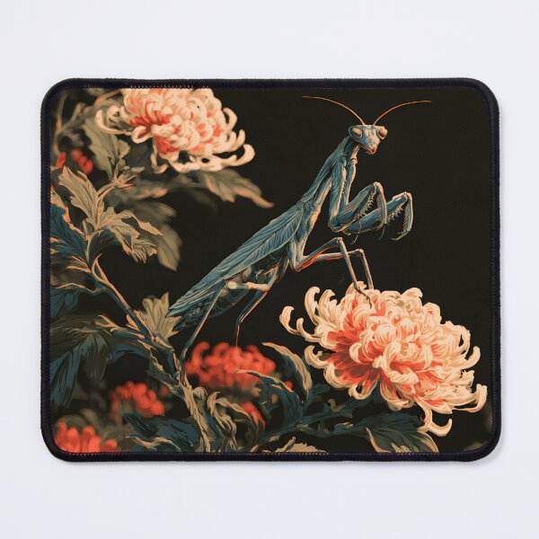 Item preview, Japanese Praying Mantis Chrysanthemum Ukiyoe Botanical Art designed and sold by GrinGalore.