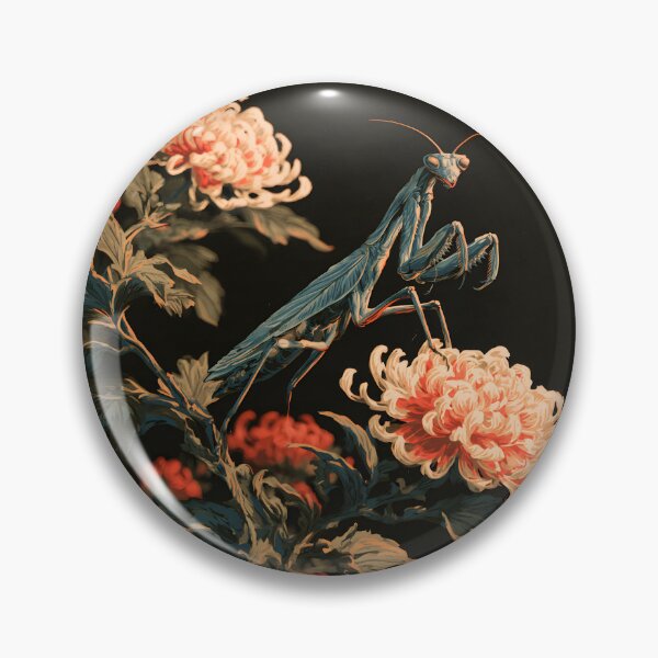 Item preview, Japanese Praying Mantis Chrysanthemum Ukiyoe Botanical Art designed and sold by GrinGalore.