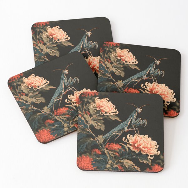 Item preview, Japanese Praying Mantis Chrysanthemum Ukiyoe Botanical Art designed and sold by GrinGalore.