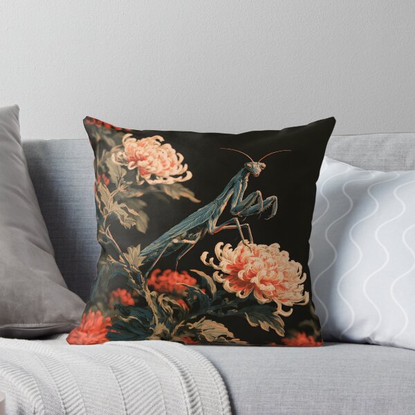 Item preview, Japanese Praying Mantis Chrysanthemum Ukiyoe Botanical Art designed and sold by GrinGalore.