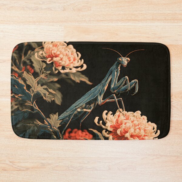Item preview, Japanese Praying Mantis Chrysanthemum Ukiyoe Botanical Art designed and sold by GrinGalore.