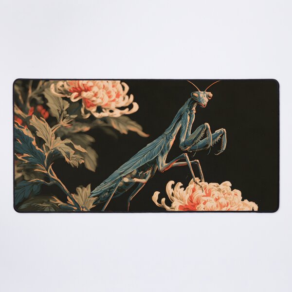 Item preview, Japanese Praying Mantis Chrysanthemum Ukiyoe Botanical Art designed and sold by GrinGalore.