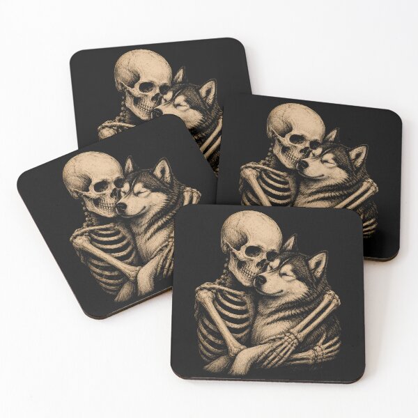 Item preview, Skeleton Hugging a Happy Husky Illustration Halloween designed and sold by rafaeltto.