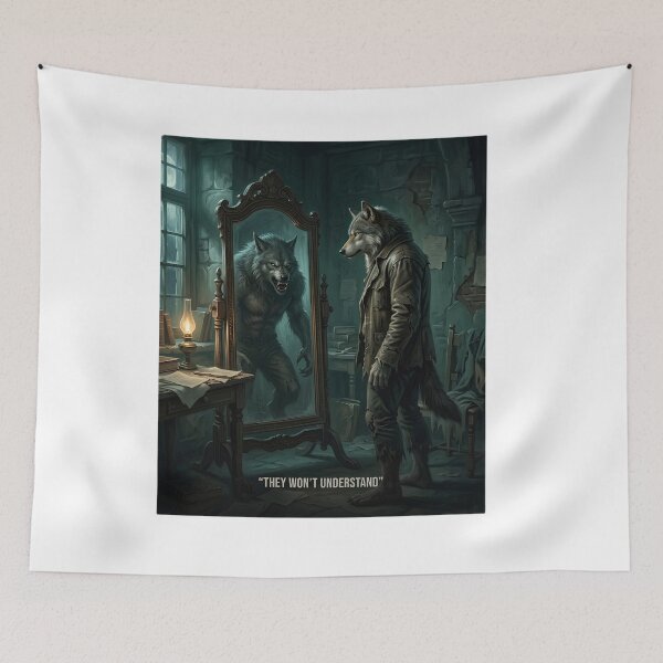 Item preview, Werewolf Ripping Off Meme T-Shirt, Mirror Werewolf Transformation Gift, Gothic Horror Wolf Graphic Tee, Dark Fantasy Monster Art designed and sold by pawsome purrfect.