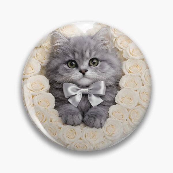 Item preview, Cute Grey Kitten in White Rose Heart Frame. designed and sold by AmirArtisanVibe.