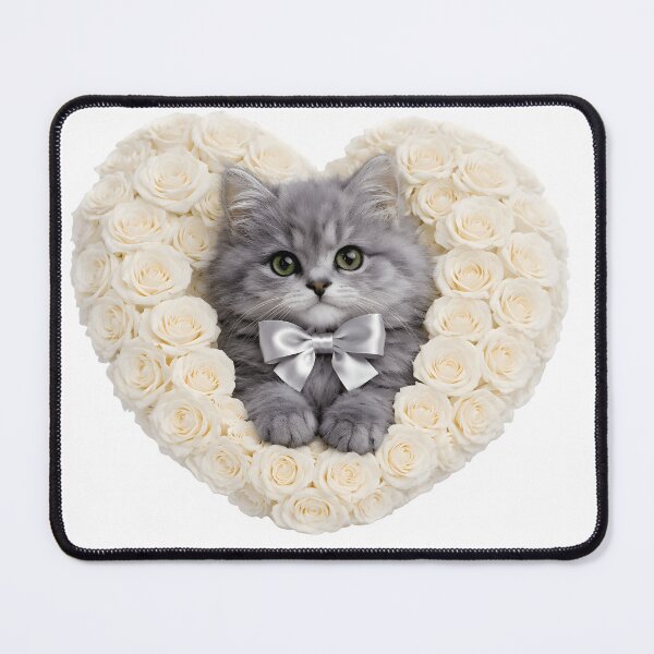 Item preview, Cute Grey Kitten in White Rose Heart Frame. designed and sold by AmirArtisanVibe.