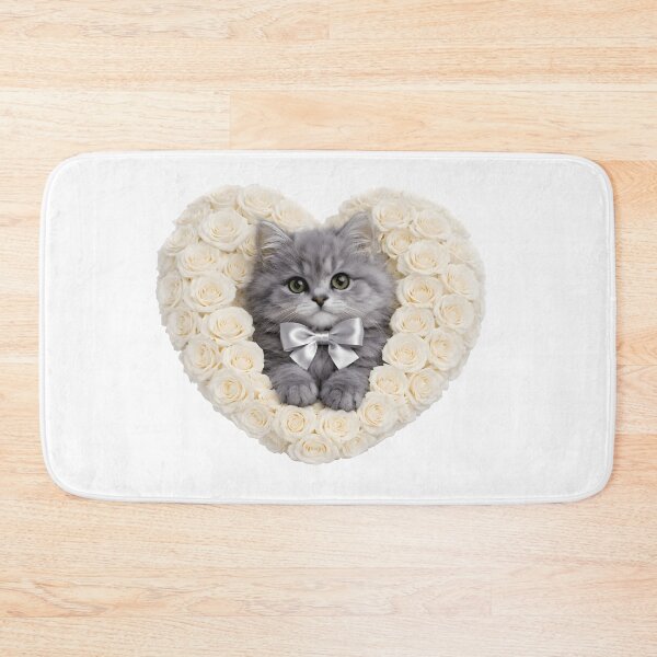 Item preview, Cute Grey Kitten in White Rose Heart Frame. designed and sold by AmirArtisanVibe.