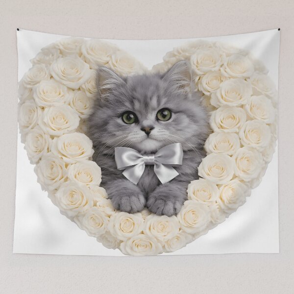 Item preview, Cute Grey Kitten in White Rose Heart Frame. designed and sold by AmirArtisanVibe.