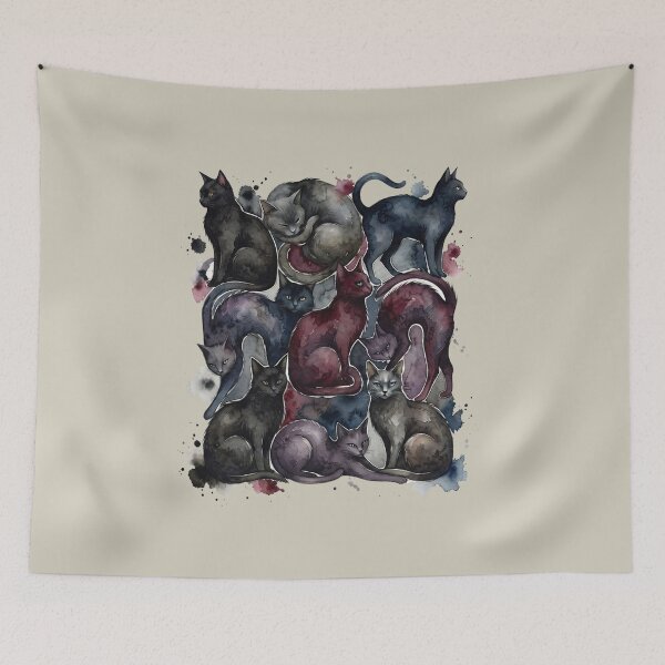 Item preview, Dark Gothic Watercolor Cats Mosaic – Mysterious Antique Feline Fantasy Art designed and sold by GrabaHuk.