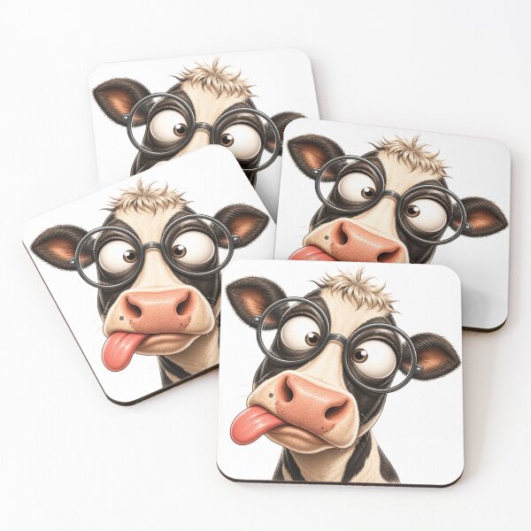 Artikelvorschau, Funny Cow with Glasses – Cute Goofy Animal Portrait entworfen und verkauft von LittleGinnyArt.