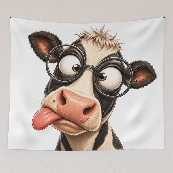 Item preview, Funny Cow with Glasses – Cute Goofy Animal Portrait designed and sold by LittleGinnyArt.