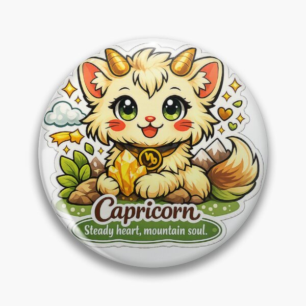 Item preview, Capricorn Kawaii Cat – Golden Crystal image with steady heart mountain soul quote  designed and sold by wallartofmio.