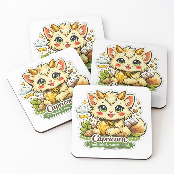 Item preview, Capricorn Kawaii Cat – Golden Crystal image with steady heart mountain soul quote  designed and sold by wallartofmio.