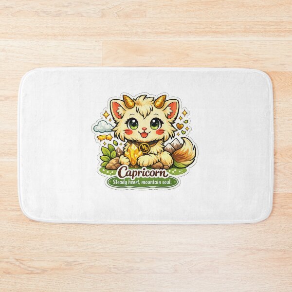 Item preview, Capricorn Kawaii Cat – Golden Crystal image with steady heart mountain soul quote  designed and sold by wallartofmio.