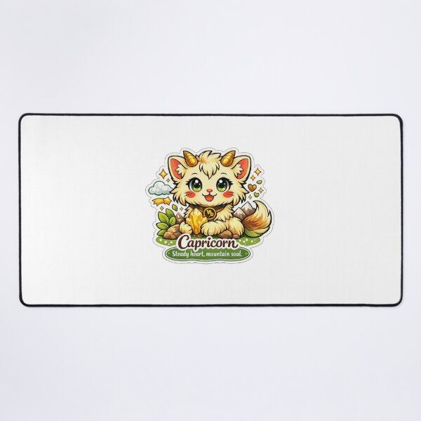 Item preview, Capricorn Kawaii Cat – Golden Crystal image with steady heart mountain soul quote designed and sold by wallartofmio.