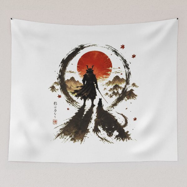 Item preview, Samurai Ink Wash Art with Cat and Tiger Shadow designed and sold by OlyvieArt.
