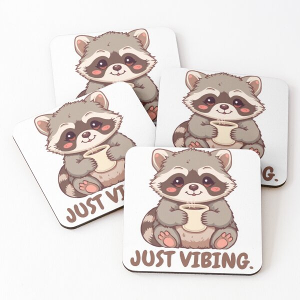 Item preview, Just Vibing | Cute Kawaii Raccoon Coffee Sticker designed and sold by Tiny-Doodle-Co.