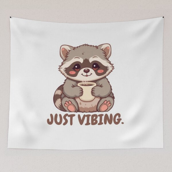 Item preview, Just Vibing | Cute Kawaii Raccoon Coffee Sticker designed and sold by Tiny-Doodle-Co.