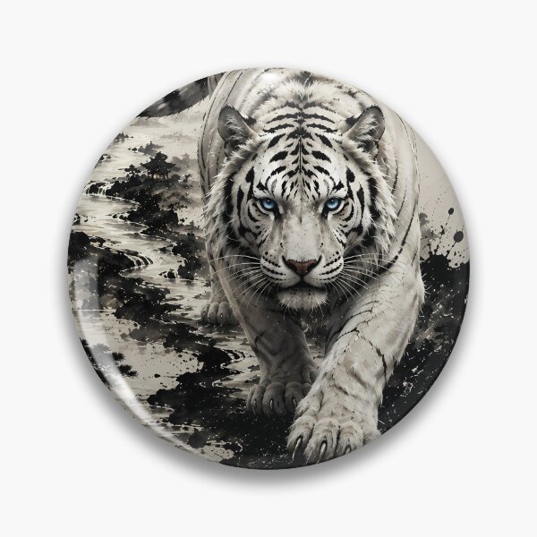 Item preview, White Tiger in Mountains and Rivers – Chinese Ink Art designed and sold by ManJiangHong.