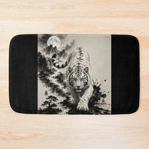 Item preview, White Tiger in Mountains and Rivers – Chinese Ink Art designed and sold by ManJiangHong.