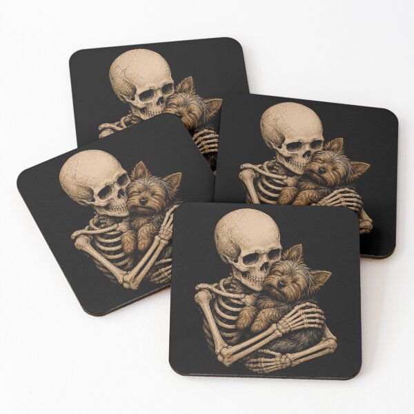 Item preview, Skeleton cuddling a cute australian terrier illustration halloween designed and sold by rafaeltto.