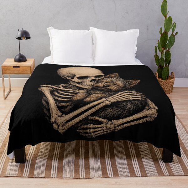 Item preview, Skeleton cuddling a cute australian terrier illustration halloween designed and sold by rafaeltto.