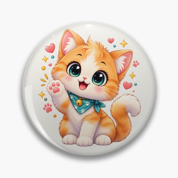 Item preview, Cute Waving Ginger Kitten with Teal Bandana Kawaii Cat designed and sold by MCV-Designs.