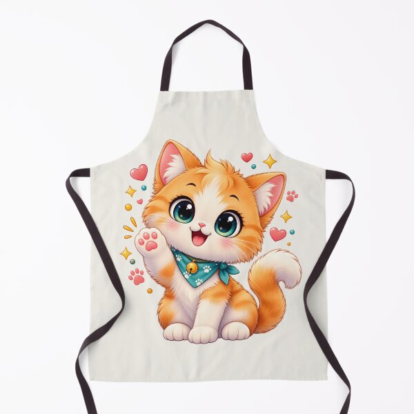 Item preview, Cute Waving Ginger Kitten with Teal Bandana Kawaii Cat designed and sold by MCV-Designs.