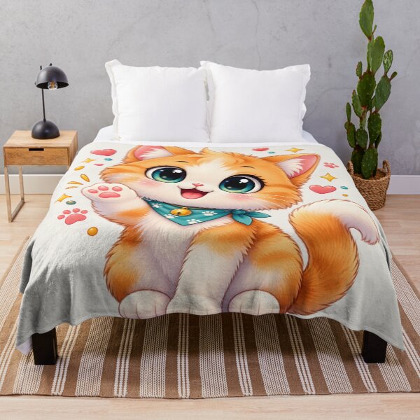 Item preview, Cute Waving Ginger Kitten with Teal Bandana Kawaii Cat designed and sold by MCV-Designs.