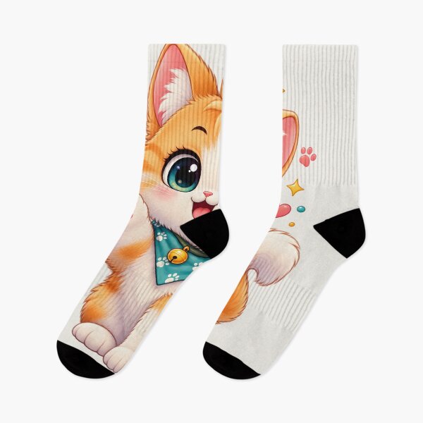 Item preview, Cute Waving Ginger Kitten with Teal Bandana Kawaii Cat designed and sold by MCV-Designs.
