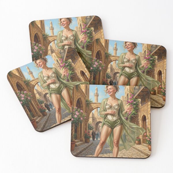 Item preview, EPIC PORTRAIT OF A BOHEMIAN WOMAN IN A CORSET AND FLUID ROBE IN AN ANCIENT MEDITERRANEAN CITY (OIL PAINTING) designed and sold by Curiosiart.