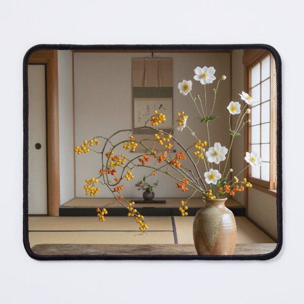 Item preview, Japanese Anemone & Bittersweet Ikebana Photography designed and sold by conohitoAI-ArtGallery.