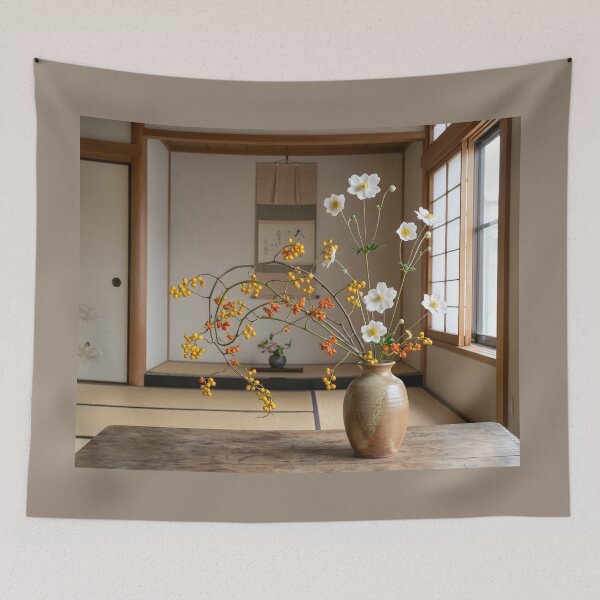 Item preview, Japanese Anemone & Bittersweet Ikebana Photography designed and sold by conohitoAI-ArtGallery.