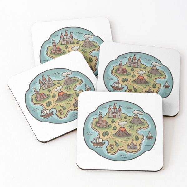 Item preview, Fantasy Island Map Castle Volcano Treasure Ship Vintage Aesthetic designed and sold by Rehnair.
