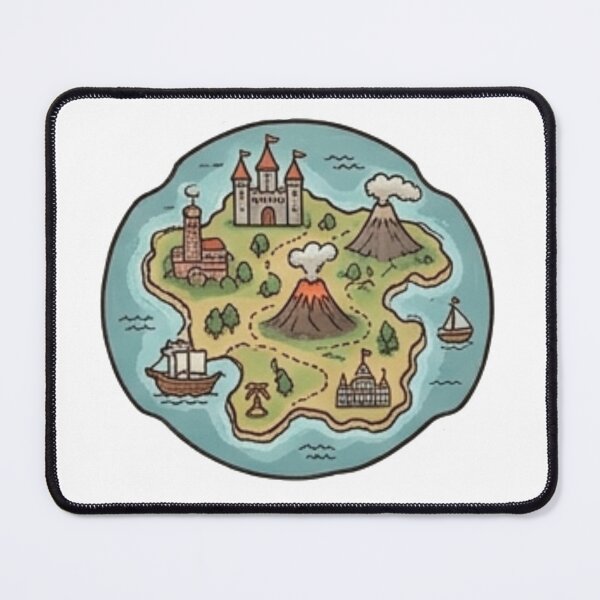 Item preview, Fantasy Island Map Castle Volcano Treasure Ship Vintage Aesthetic designed and sold by Rehnair.