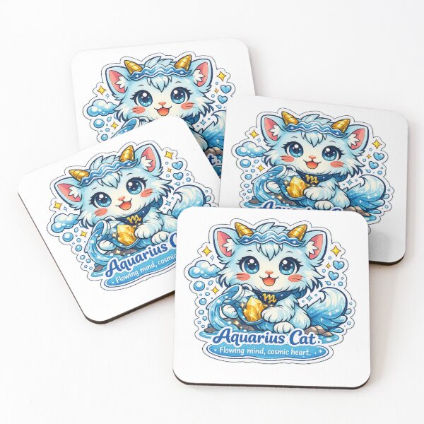 Item preview, Aquarius Kawaii Cat sticker with blue colours and quote  designed and sold by wallartofmio.