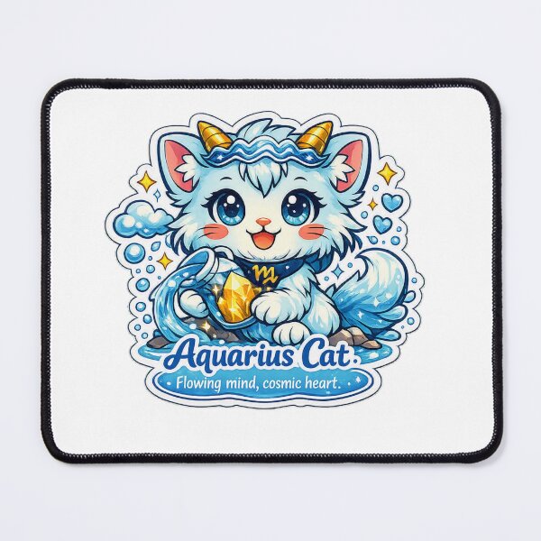 Item preview, Aquarius Kawaii Cat sticker with blue colours and quote designed and sold by wallartofmio.
