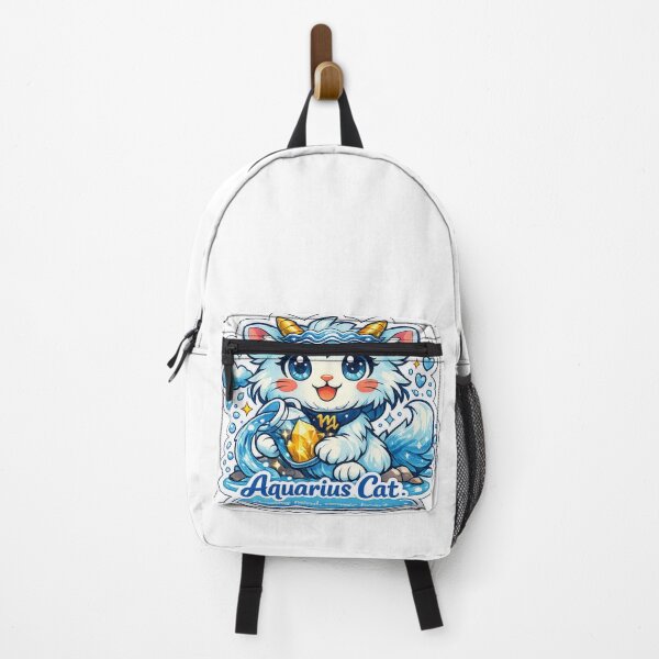 Item preview, Aquarius Kawaii Cat sticker with blue colours and quote designed and sold by wallartofmio.