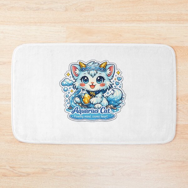 Item preview, Aquarius Kawaii Cat sticker with blue colours and quote  designed and sold by wallartofmio.